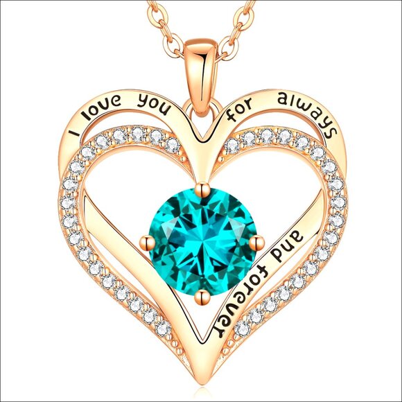 925 Sterling Silver Heart Birthstone Pendant Necklace with Gift Box